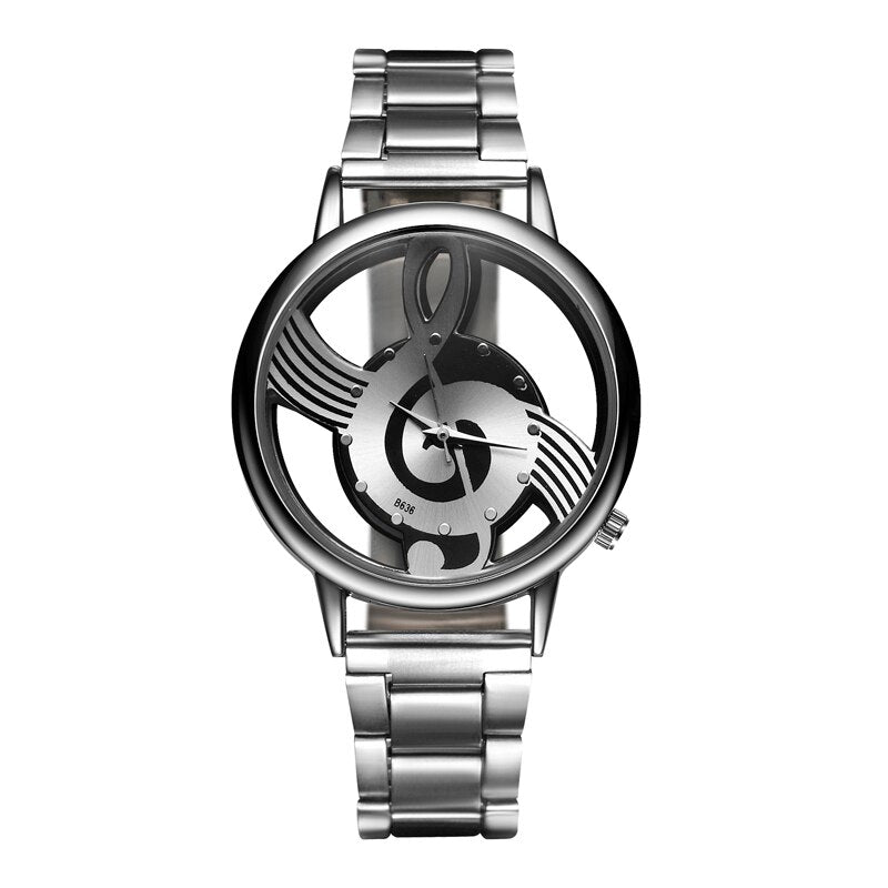 2021 New Luxury Brand Fashion and Casual Music Note Notation Watch Stainless Steel Wristwatch for Men and Women Silver Watches - Executive-Skincare