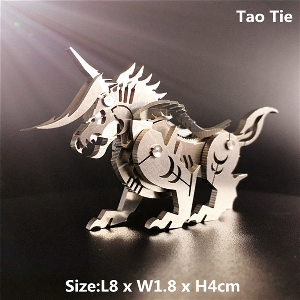 3D Metal Model Chinese Zodiac Dinosaurs western fire dragon  DIY Assembly models Toys Collection Desktop For Adult Children - Executive-Skincare