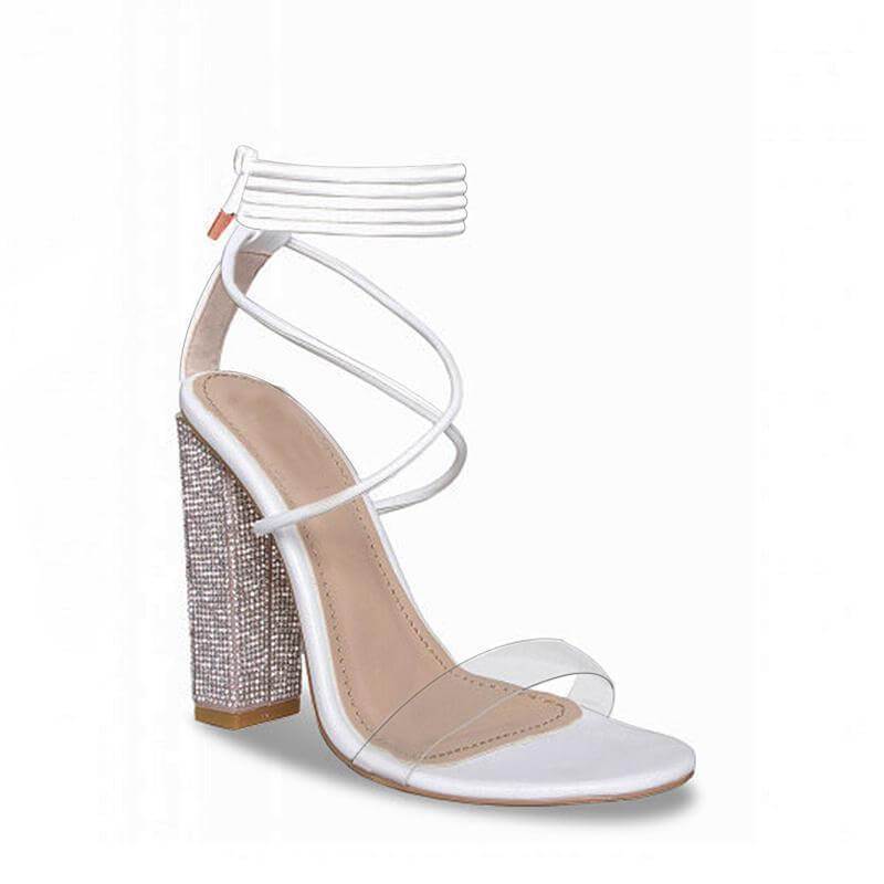 White Transparent Belt Thick-heeled High-heeled Sandals with Open-toed - Executive-Skincare