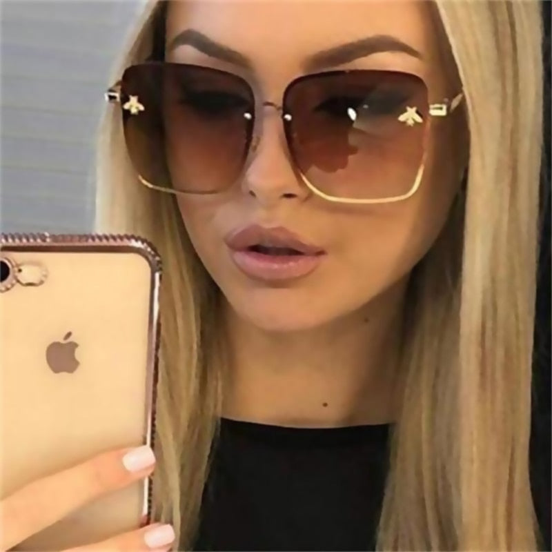 2022 New Fashion Lady Oversize Rimless Square Bee Sunglasses Women Men Small Glasses Gradient Sun Glasses Female UV400 - Executive-Skincare