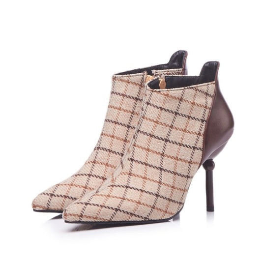 Winter Tweed Plaid Checked High Heels Elegant Woman Pumps Fashion - Executive-Skincare