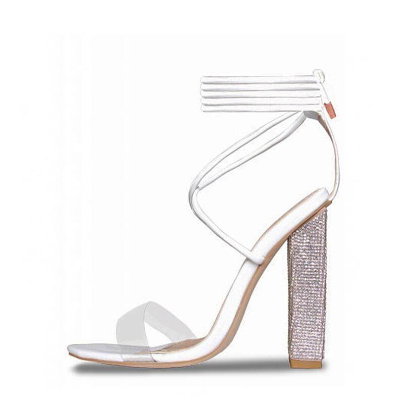 White Transparent Belt Thick-heeled High-heeled Sandals with Open-toed - Executive-Skincare