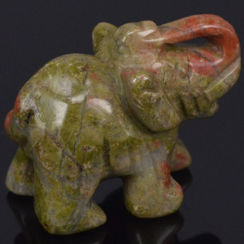 1.5&quot; Natural Unakite Elephant Carved Figurine Stone Chakra Healing Reiki Stone Feng Shui Crafts - Executive-Skincare