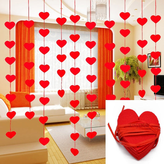 5sets(80pcs) 2 Size Heart Garland With 3m Rope Charm DIY Curtain Felt Non-woven For Home Wedding Party Valentine Decoration - Executive-Skincare