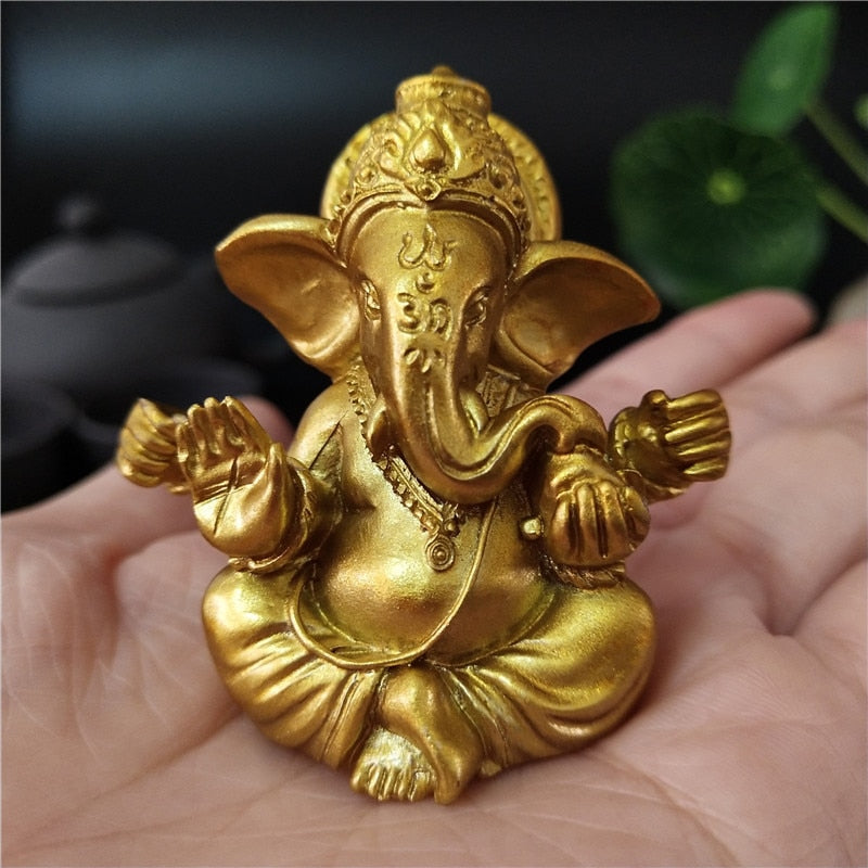 Gold Lord Ganesha Buddha Statue Elephant God Sculptures Ganesh Figurines Man-made Stone Home Garden Buddha Decoration Statues - Executive-Skincare