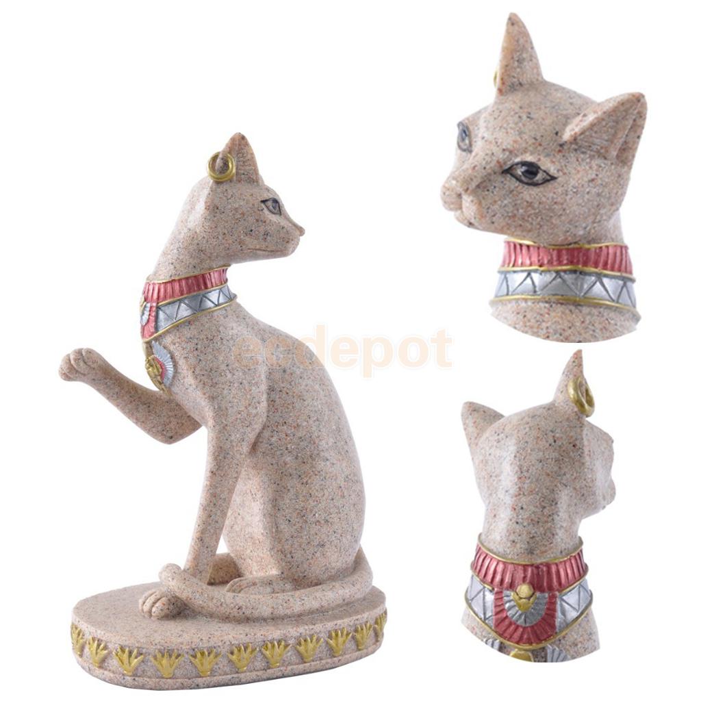 Hand Carved Ancient Egyptian Mau Cat Seated Deity Luck Wealth Statue Decor - Executive-Skincare