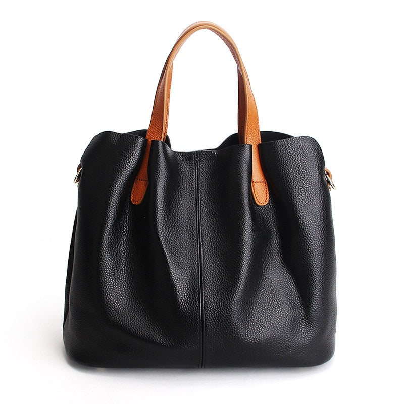 Genuine Leather handbags head layer cowhide litchi grain women handbags fashion Portable shoulder messenger bags composite bags - Executive-Skincare