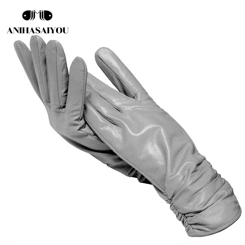 Classic pleated leather gloves women color real leather gloves women sheepskin Genuine Leather winter gloves women-2081 - Executive-Skincare