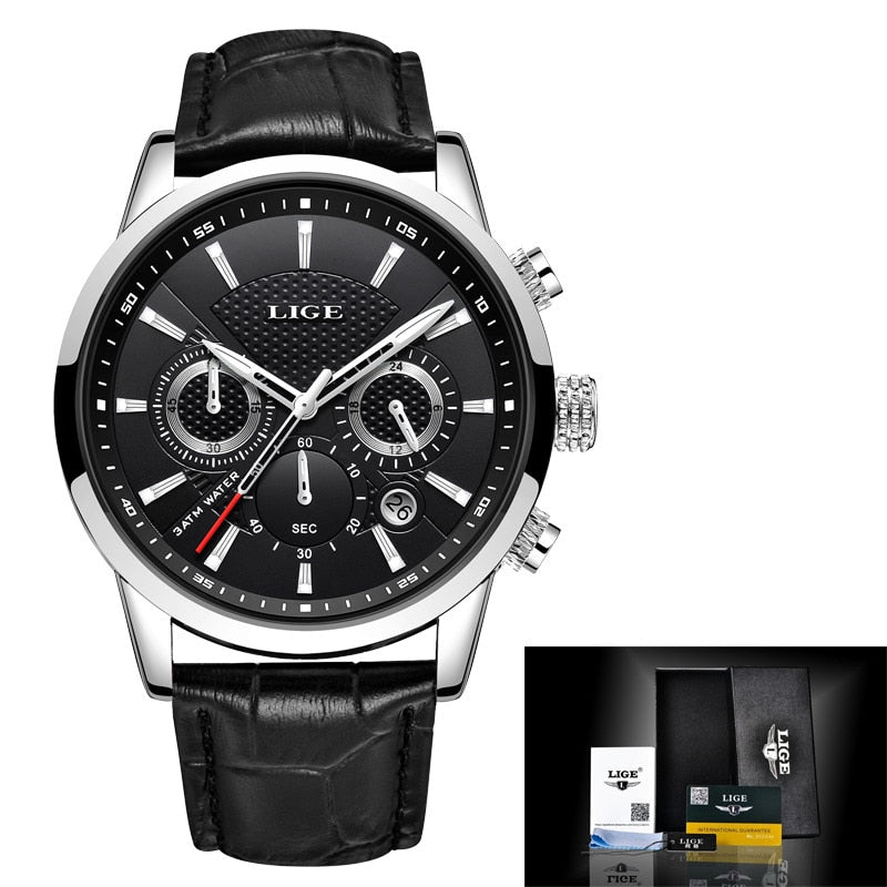 LIGE Men Watches 2022 New Fashion Leather Waterproof Luminous Top Brand Luxury Mens Quartz Wristwatch Men Relogio Masculino+box - Executive-Skincare