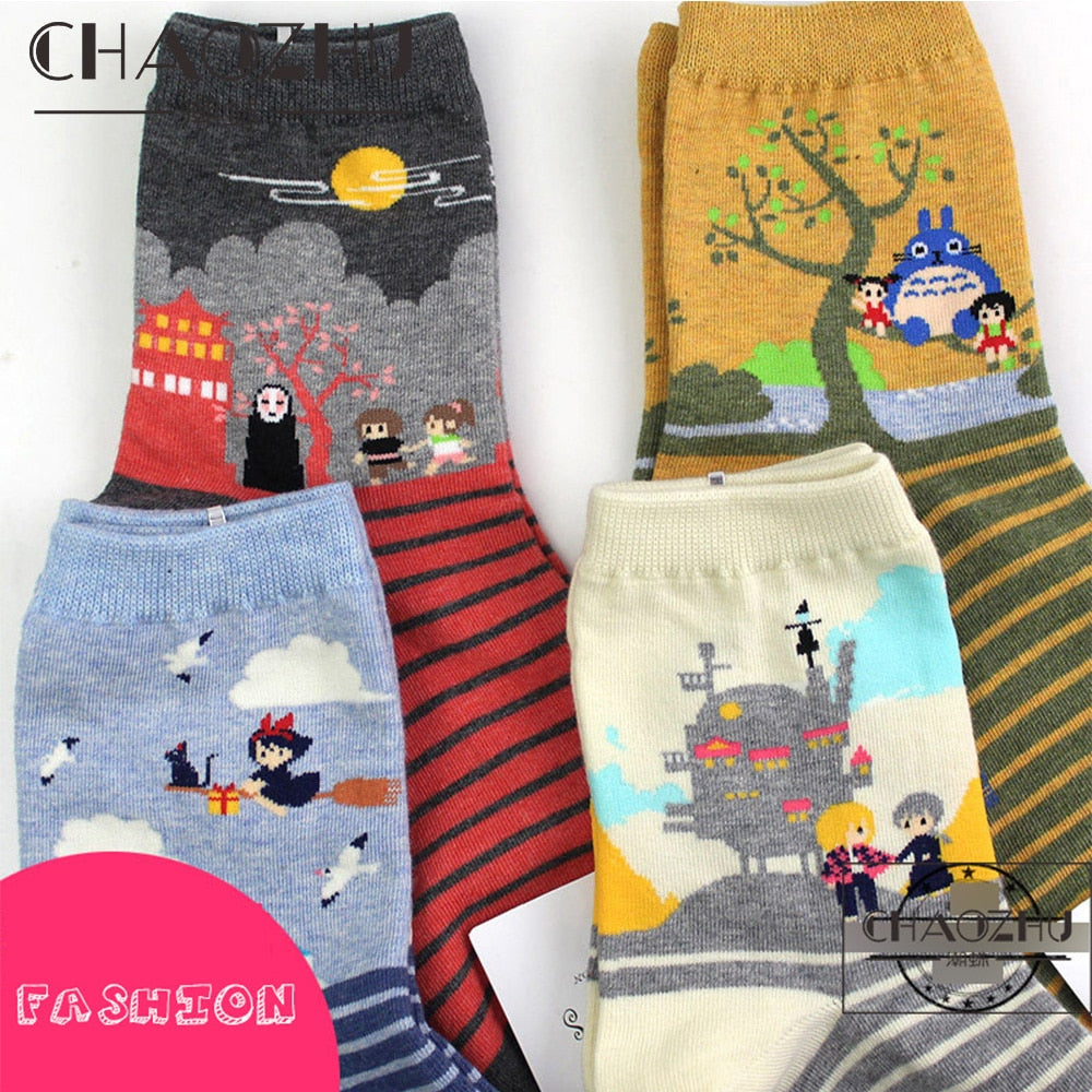 CHAOZHU japanese classic Hayao Miyazaki comic xmas gift birthday girls women cartoon socks My Neighbor Totoro/Spirited Away - Executive-Skincare