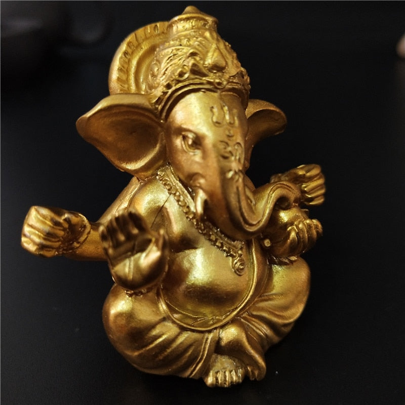 Gold Lord Ganesha Buddha Statue Elephant God Sculptures Ganesh Figurines Man-made Stone Home Garden Buddha Decoration Statues - Executive-Skincare