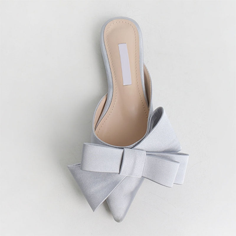 2018 spring and summer women&#39;s shoes Korean silk satin Pointed bow tie slippers Baotou flat heel sets semi slippers - Executive-Skincare