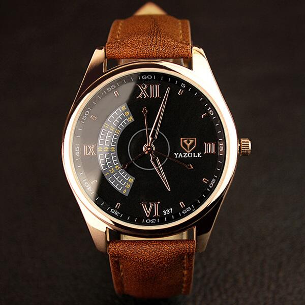 YAZOLE Men&#39;s Fashion Sport Stainless Steel Case Leather Band Quartz Analog Wrist Watch mens watches top brand luxury Wristwatch - Executive-Skincare