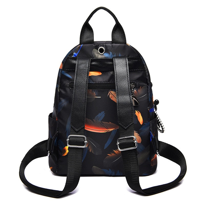 Anti-thief Feather Print Backpack Female Oxford Cloth Waterproof Travel Casual Schoolbag  Brand Ladies Large Capacity Backpack - Executive-Skincare