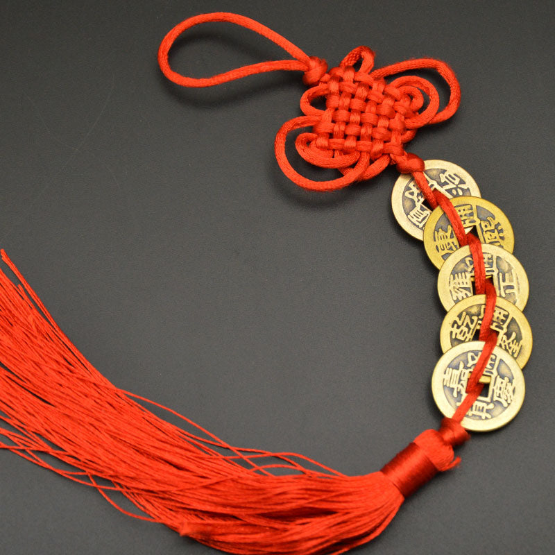 Chinese manual Knot Fengshui Lucky Charms Ancient I CHING Copper Coins Mascot Prosperity Protection Good Fortune Home Car Decor - Executive-Skincare