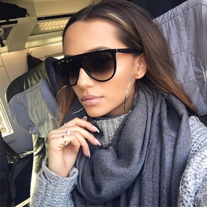 2022 Square Sunglasses Woman Vintage Retro Flat Top Thin Shadow Sun Glasses Square Pilot Luxury Designer Large Black ShadesGafas - Executive-Skincare