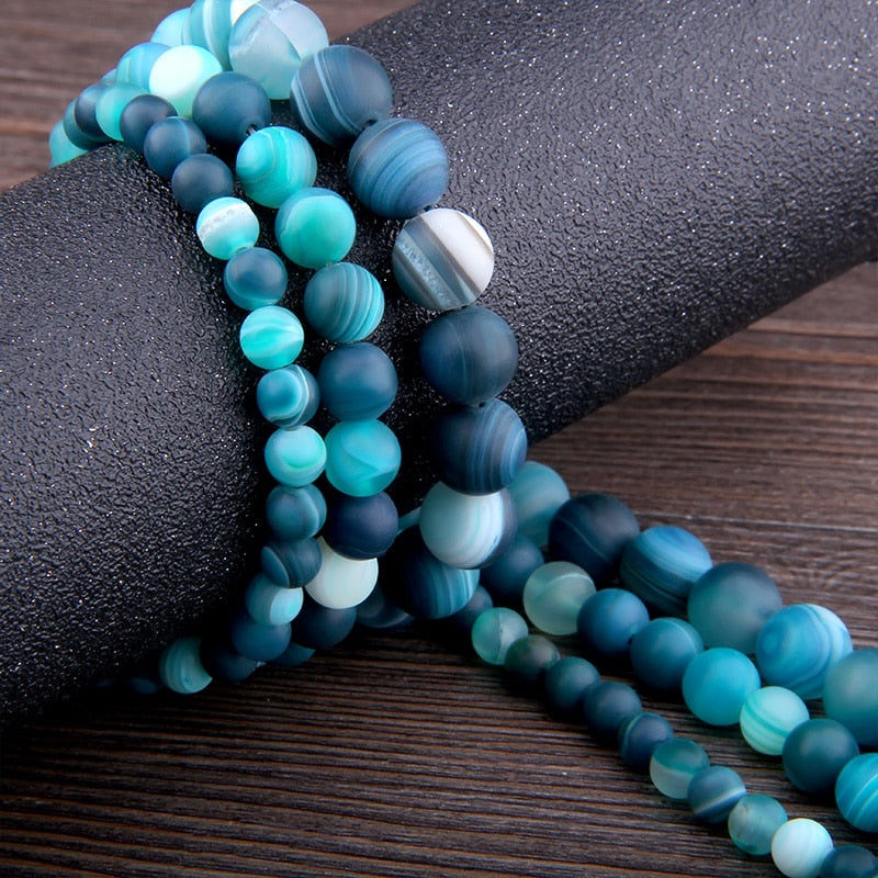 6 8 10 MM  Matte Natural Stone Beads Polished Blue Stripes Agates Stone Beads Diy Spacer loose Beads for Jewelry Making bracelet - Executive-Skincare