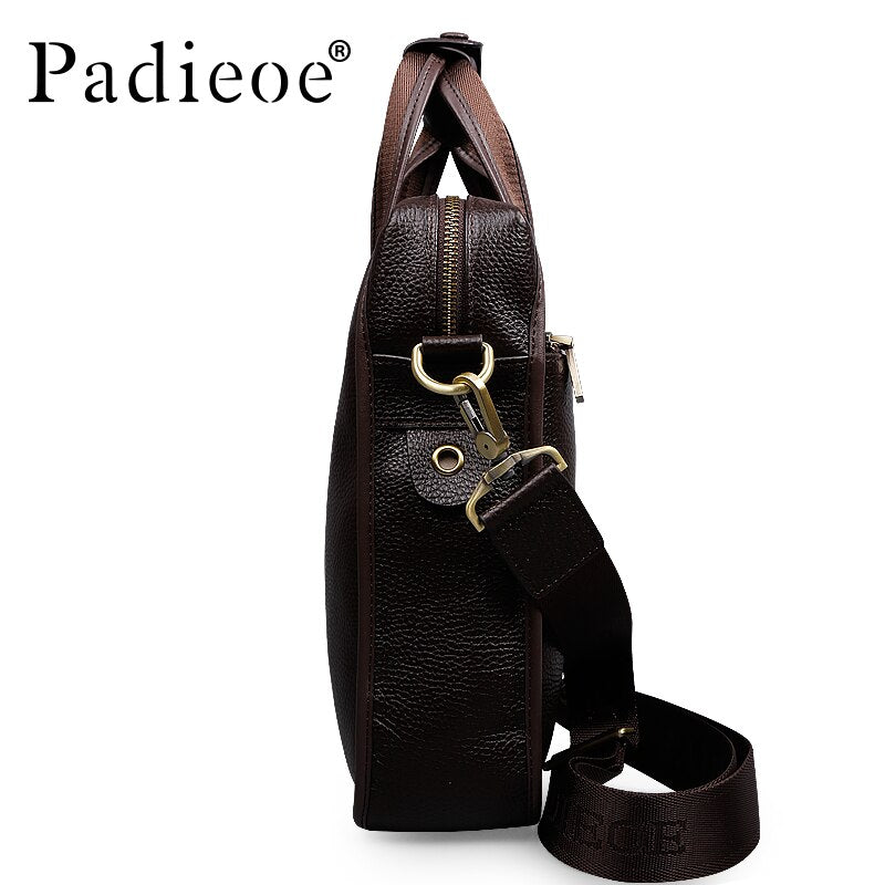 Padieoe Vintage Men Briefcase Genuine Leather Men Messenger Bags Fashion Male Tote Bags Leather Business Men Bag Shoulder Bags - Executive-Skincare