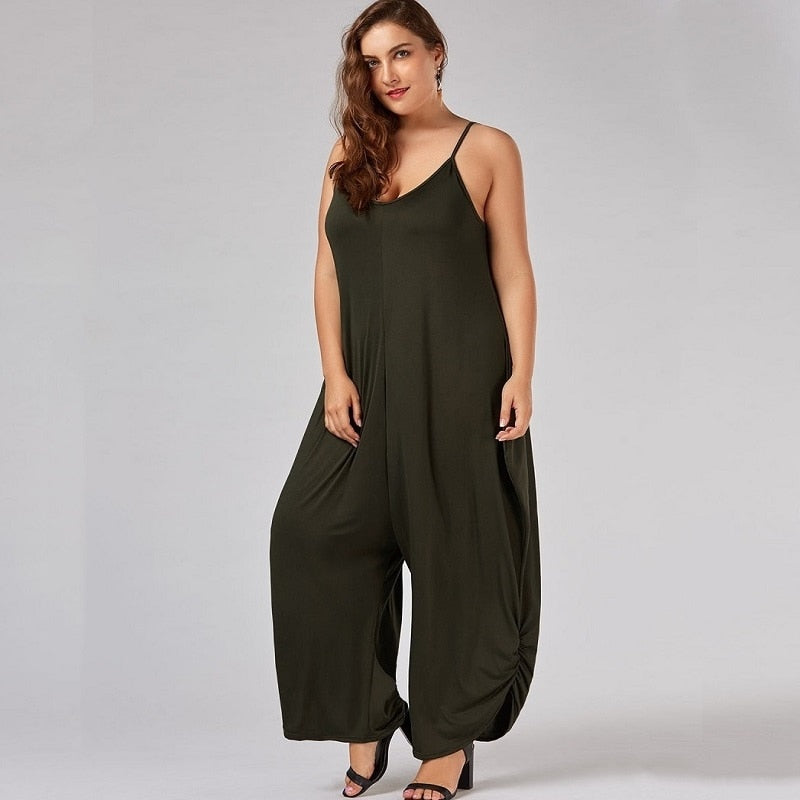 Women Summer Solid Color Jumpsuits Ankle-Length Playsuit Sexy V-Neck Sleeveless Jumpsuits Female Casual Loose Rompers Size S-5XL - Executive Quality Store