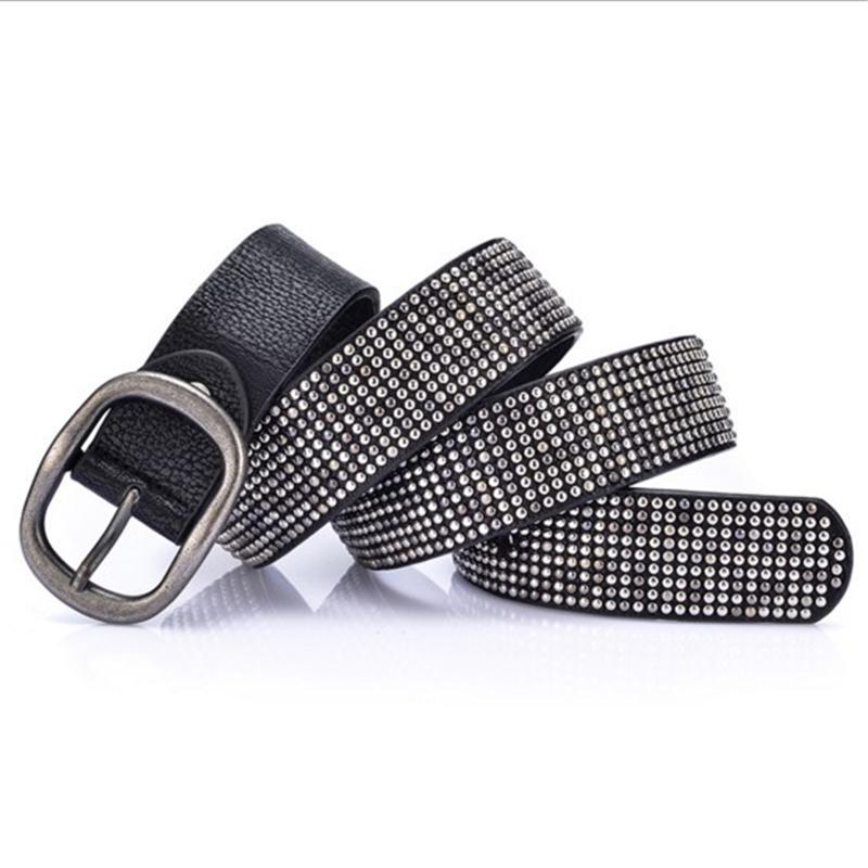 SupSindy woman leather belt geometric rivet pin buckle PU belts for women European fashion top quality leather strap for jeans - Executive-Skincare