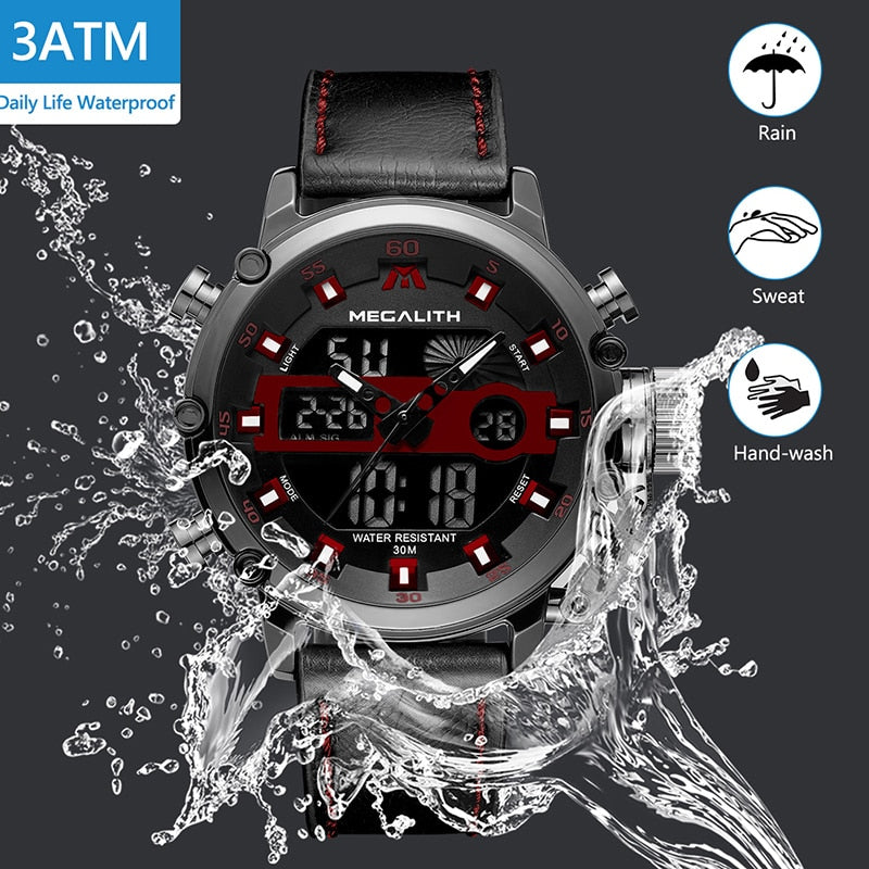 MEGALITH Sport Chronograph Quartz Watches Men Multifunction Dual Display Waterproof Date Luminous Wrist Watches For Men&#39;s Clock - Executive-Skincare