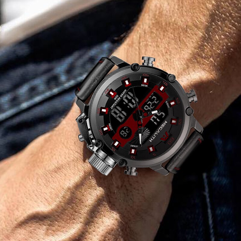 MEGALITH Sport Chronograph Quartz Watches Men Multifunction Dual Display Waterproof Date Luminous Wrist Watches For Men's Clock - Executive-Skincare