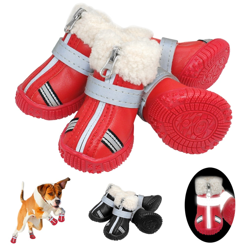 Warm Pet Dog Shoes Winter Waterproof Pet Dog Boots Shoe Rain Snow Booties Reflective Nonslip Footwear For Small Large Dogs - Executive-Skincare