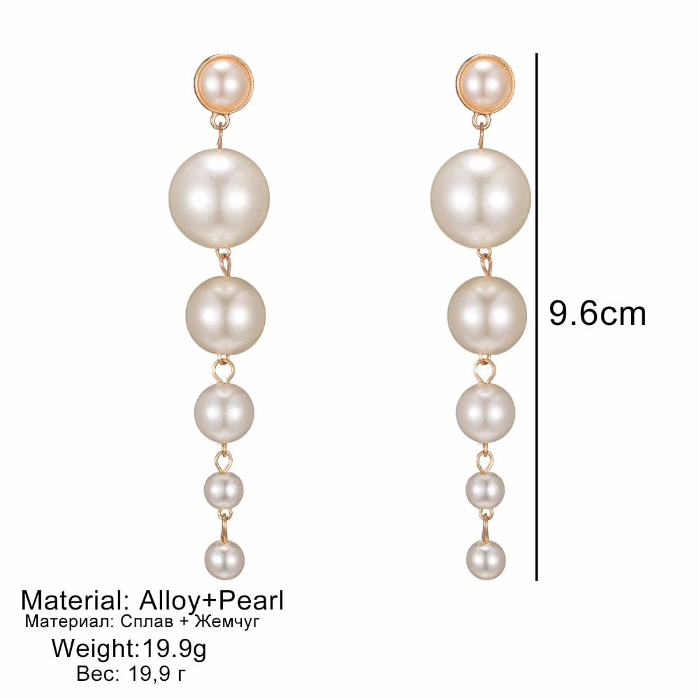 Pearl Long Earrings Female White Round Pearl Wedding  Earrings - Executive-Skincare