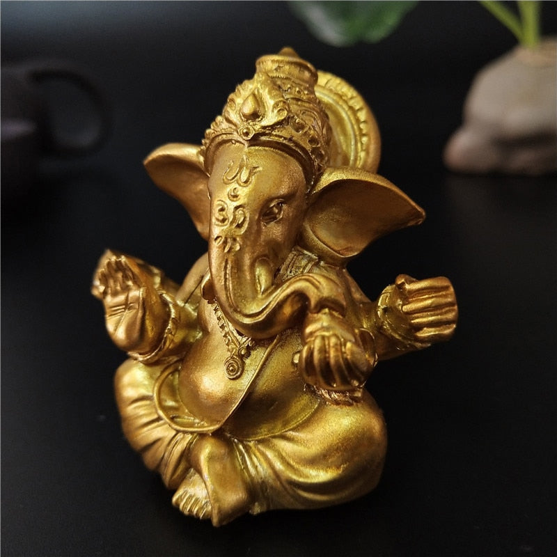 Gold Lord Ganesha Buddha Statue Elephant God Sculptures Ganesh Figurines Man-made Stone Home Garden Buddha Decoration Statues - Executive-Skincare