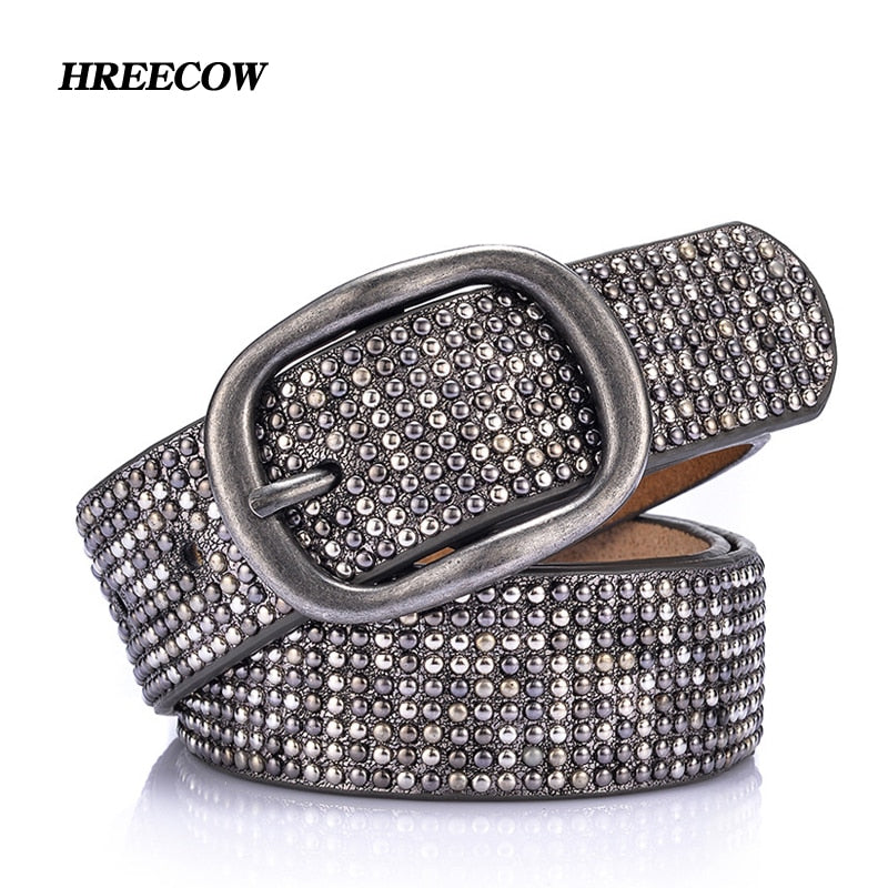 Belts High Quality Designer Women Studded Belts Brand Waist Belt Casual Pin Buckle Female Belts - Executive Quality Store