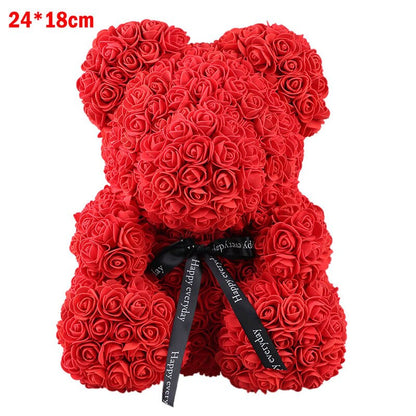 24cm Red Rose Bear Teddy Bear Flower Artificial Decoration Christmas Women Girlfriends Valentine&#39;s Day Wedding Romantic Gift Toy - Executive-Skincare