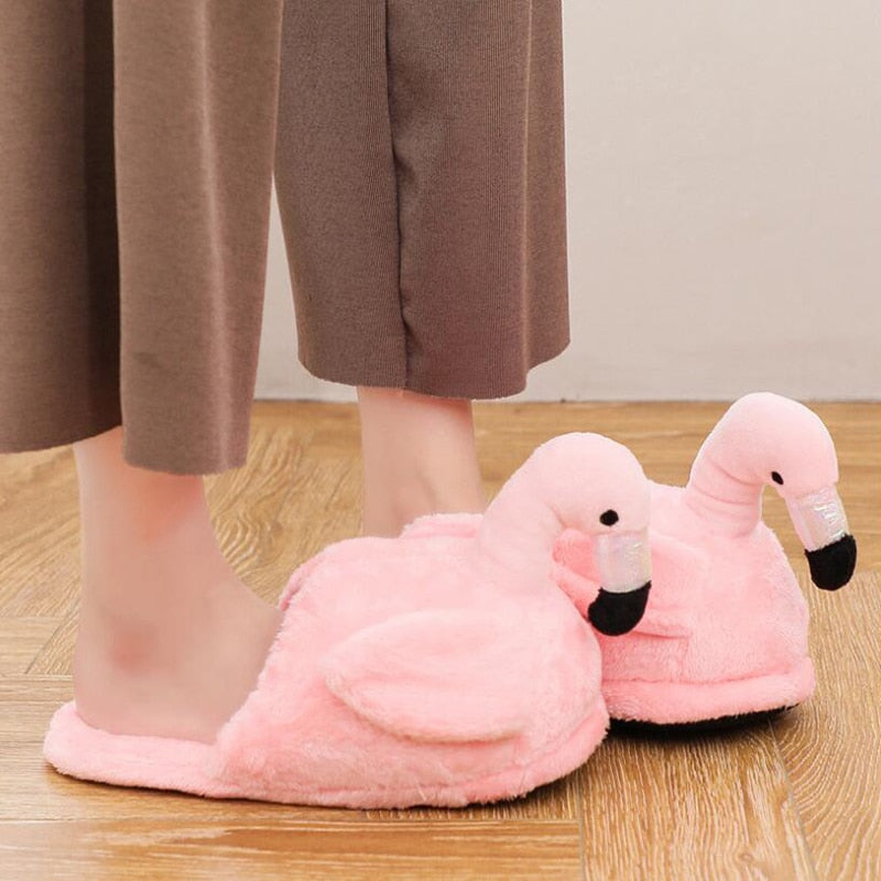 Winter lovely Home Slippers Chausson Shoes Women Flamingo slippers pantuflas unicornio pantoufle femme Warm Cotton Shoes hy24 - Executive-Skincare