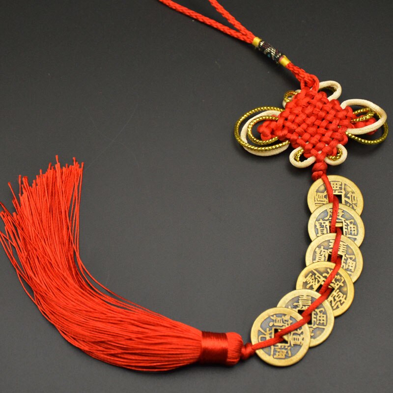 Chinese manual Knot Fengshui Lucky Charms Ancient I CHING Copper Coins Mascot Prosperity Protection Good Fortune Home Car Decor - Executive-Skincare