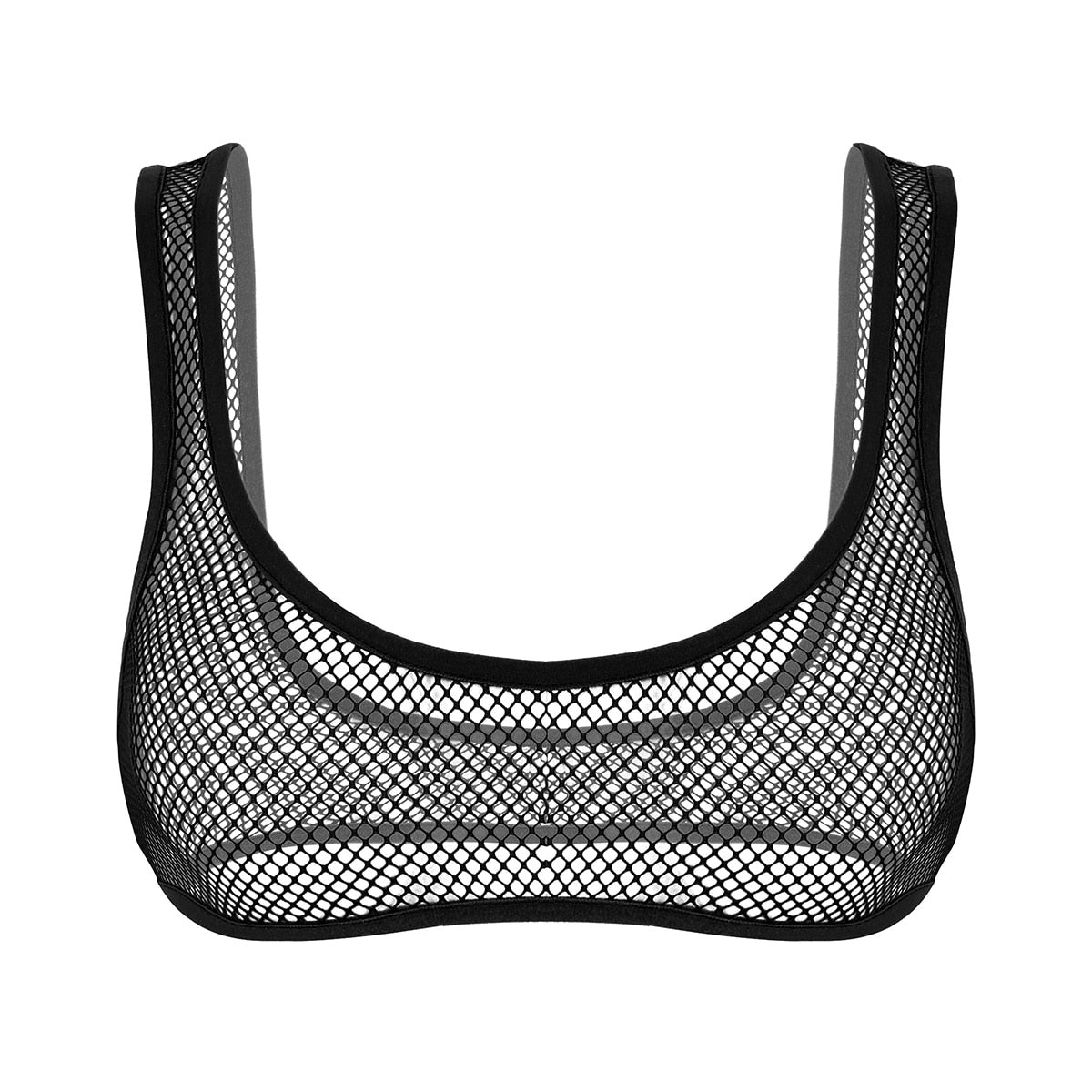 Women Sexy See Through Fishnet Hollow Out Summer Fashion Deep U-neckline Tank Tops Bustier Bra Crop Top Strappy Bralette Vest - Executive-Skincare