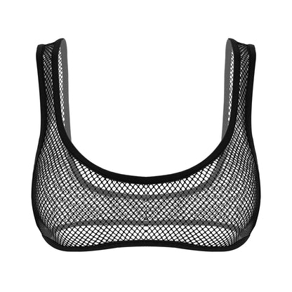 Women Sexy See Through Fishnet Hollow Out Summer Fashion Deep U-neckline Tank Tops Bustier Bra Crop Top Strappy Bralette Vest - Executive-Skincare