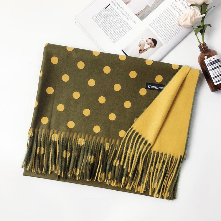 200*70cm Fashion Autumn Winter Warm Cashmere Scarf Dot Pattern Long Tassels Women Thicken Wrap Shawl Lady muffler Wool Pashmina - Executive-Skincare