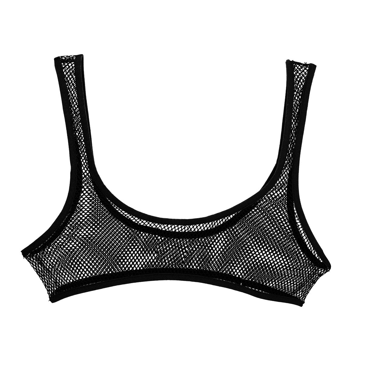 Women Sexy See Through Fishnet Hollow Out Summer Fashion Deep U-neckline Tank Tops Bustier Bra Crop Top Strappy Bralette Vest - Executive-Skincare