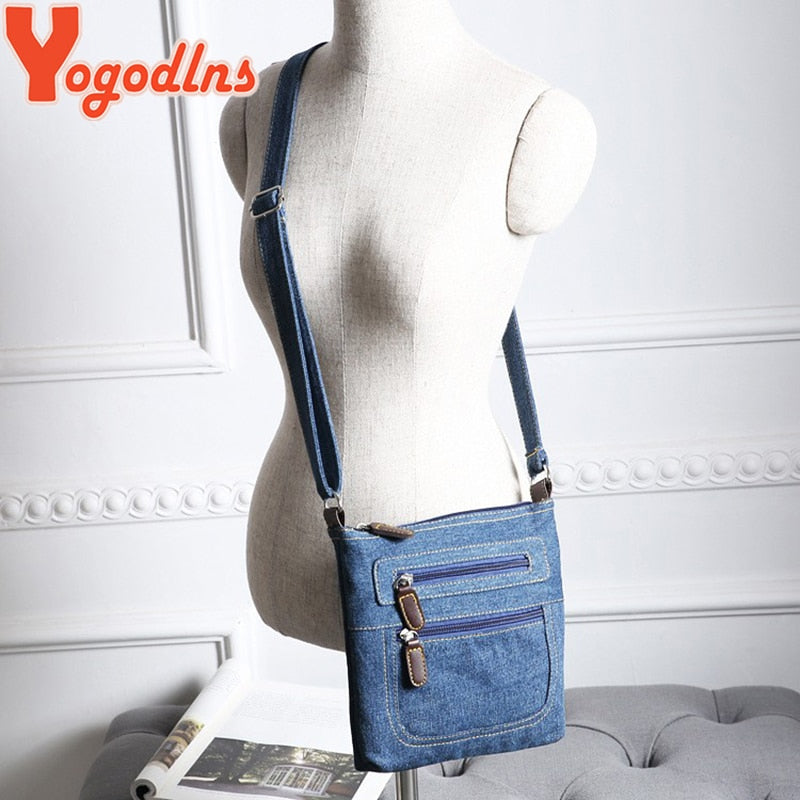 Yogodlns Fashion blue denim shoulder bags women handbag classical messenger bag satchels ladies cross-body sling bag - Executive-Skincare