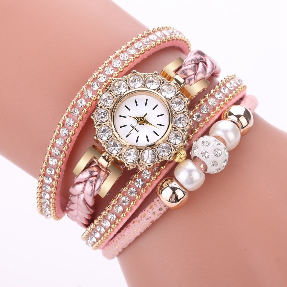 Luxury Gold Leather Watches For Women Pearls Dress Creative Watches Casual Women Bracelet Wristwatch Clock Gift Relogio Feminino - Executive-Skincare