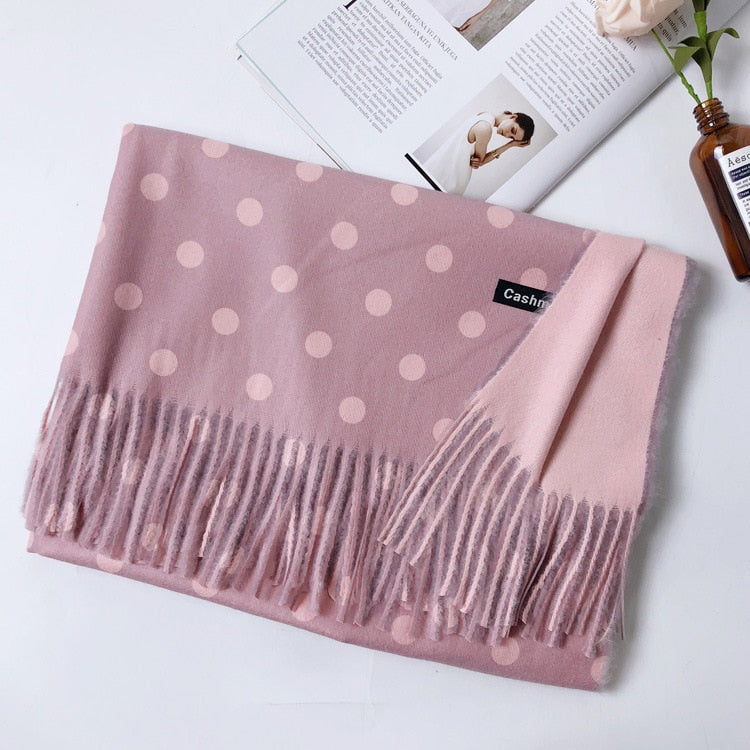 200*70cm Fashion Autumn Winter Warm Cashmere Scarf Dot Pattern Long Tassels Women Thicken Wrap Shawl Lady muffler Wool Pashmina - Executive-Skincare