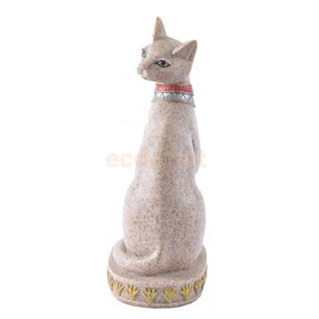 Hand Carved Ancient Egyptian Mau Cat Seated Deity Luck Wealth Statue Decor - Executive-Skincare