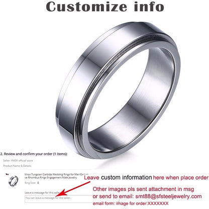 Vnox Personalized Spinner Ring for Men Women 6mm Stainless Steel Rotatable Wedding Band Custom Name Date Initial Male Tail Ring - Executive-Skincare