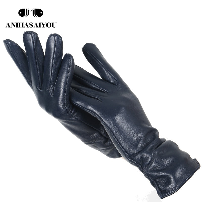 Classic pleated leather gloves women color real leather gloves women sheepskin Genuine Leather winter gloves women-2081 - Executive-Skincare