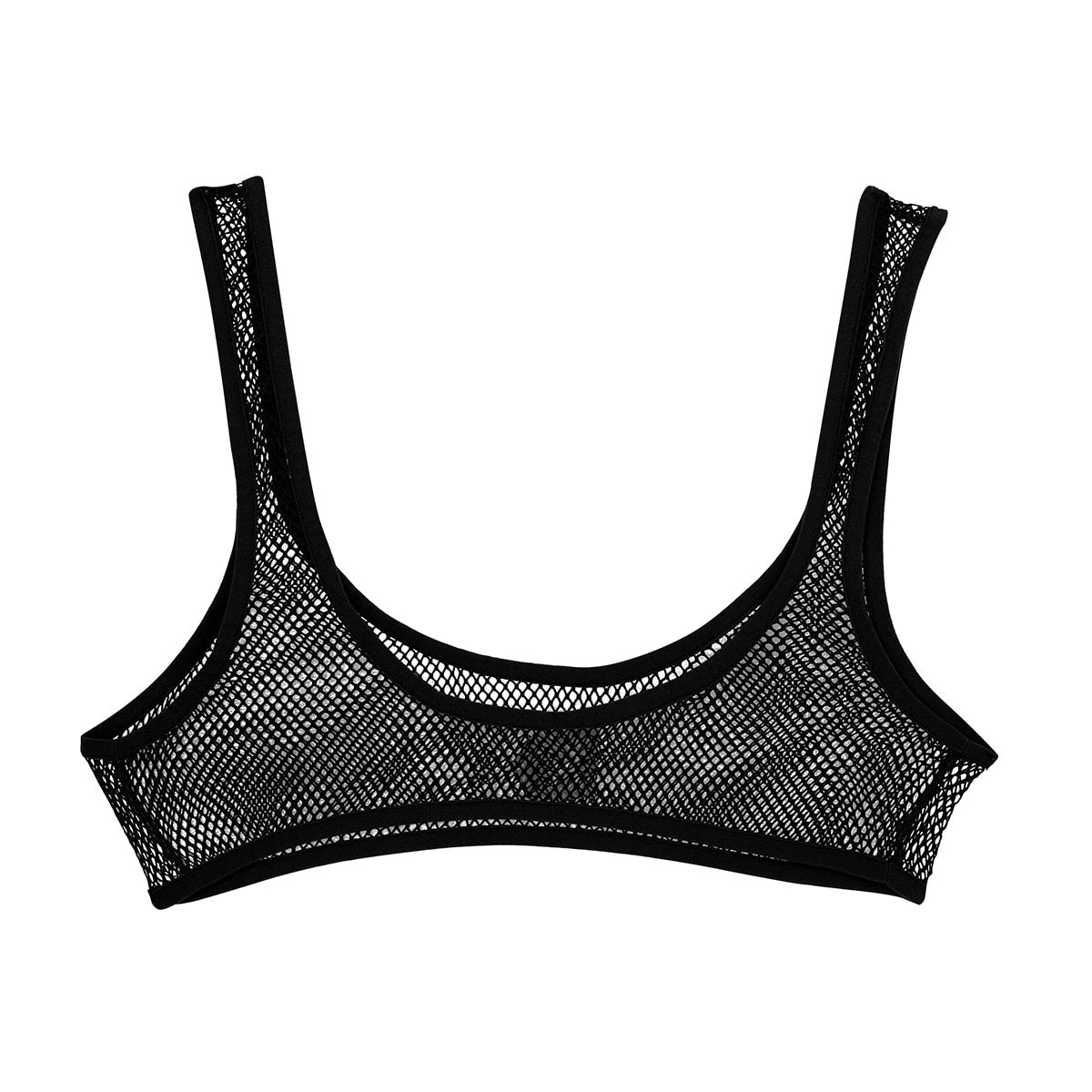 Women Sexy See Through Fishnet Hollow Out Summer Fashion Deep U-neckline Tank Tops Bustier Bra Crop Top Strappy Bralette Vest - Executive-Skincare