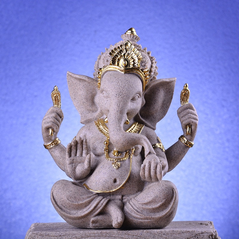 VILEAD Sandstone Indian Ganesha Elephant God Statue Religious Hindu Elephant-Headed Fengshui Buddha Sculpture Home Decor Crafts - Executive-Skincare