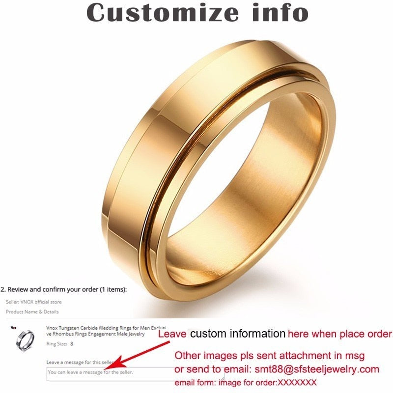 Vnox Personalized Spinner Ring for Men Women 6mm Stainless Steel Rotatable Wedding Band Custom Name Date Initial Male Tail Ring - Executive-Skincare