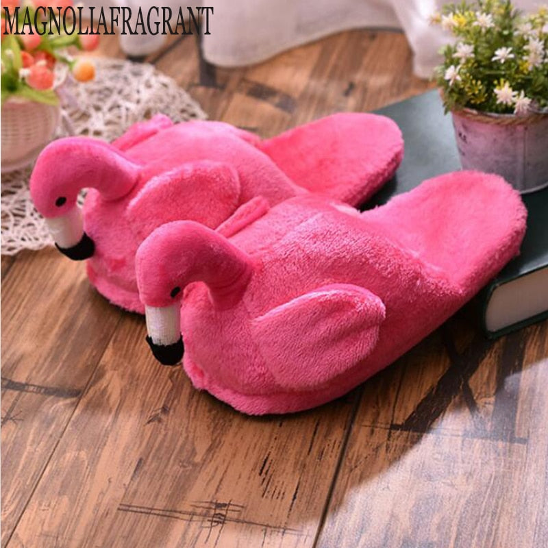 Winter lovely Home Slippers Chausson Shoes Women Flamingo slippers pantuflas unicornio pantoufle femme Warm Cotton Shoes hy24 - Executive-Skincare