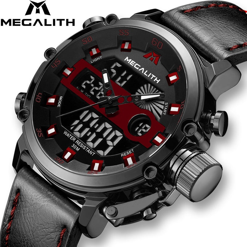 MEGALITH Sport Chronograph Quartz Watches Men Multifunction Dual Display Waterproof Date Luminous Wrist Watches For Men&#39;s Clock - Executive-Skincare