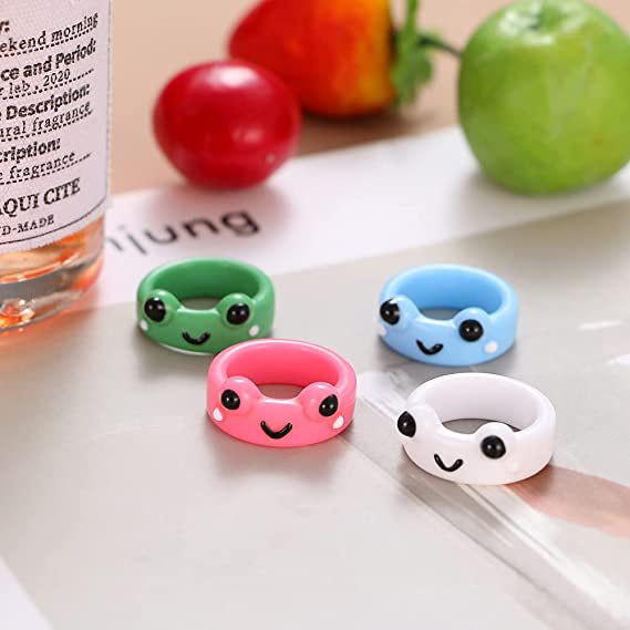 New Cartoon Frog Rings for Men Fashion Cute Frog Resin Women&#39;s Ring Acrylic Animal Band Jewelry Couple Rings - Executive-Skincare