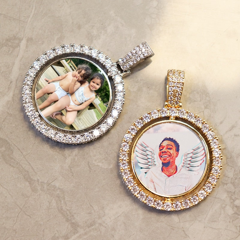 D&amp;Z Custom Made Photo Rotating double-sided Medallions Pendant Micro Paved CZ Round Pendant Collier For Men Women Accessories - Executive-Skincare